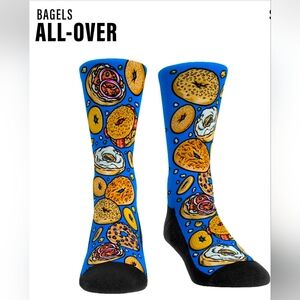NEW Rock Em Bagel All Over Socks sz S/M Adult Shoe 6-8.5 Foodie Made in USA